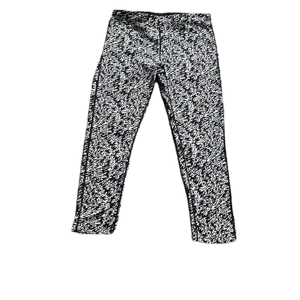 Nike Leggings Womens Medium Black White Striped Cropped Drawstring